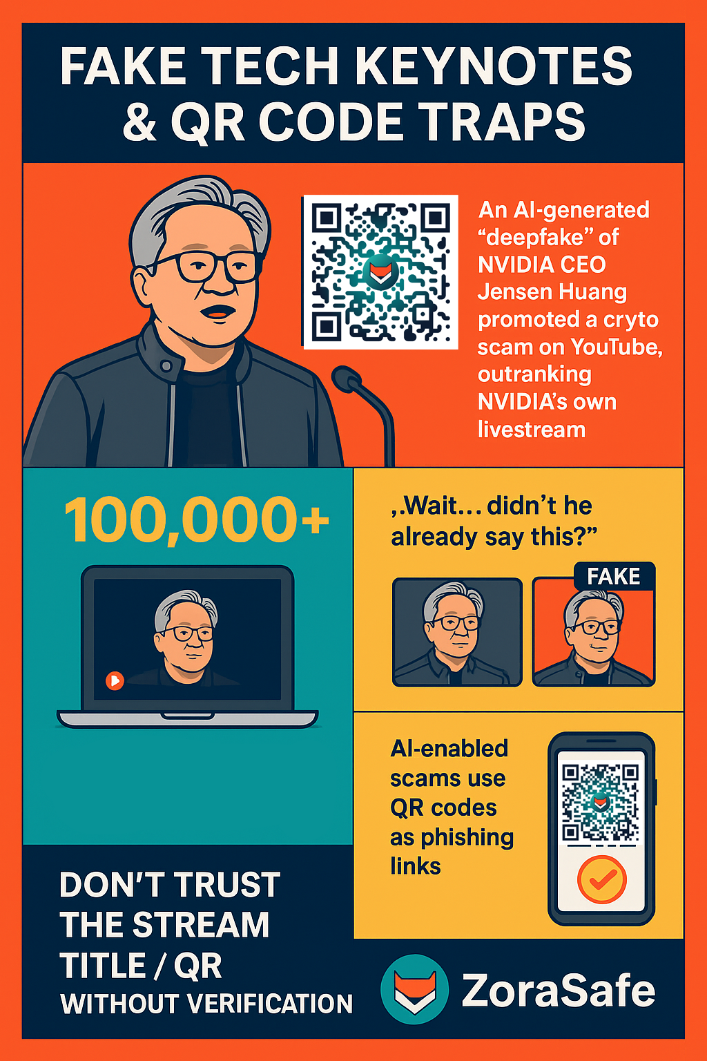 Fake Tech Keynotes & QR Code Traps Infographic