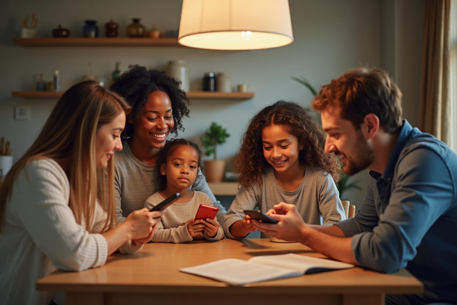 Family discussing smartphone safety together