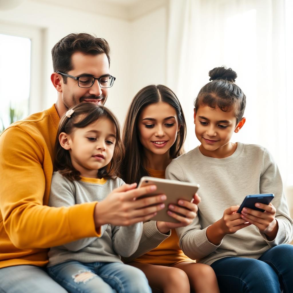 Parents examining smartphone privacy settings with their children